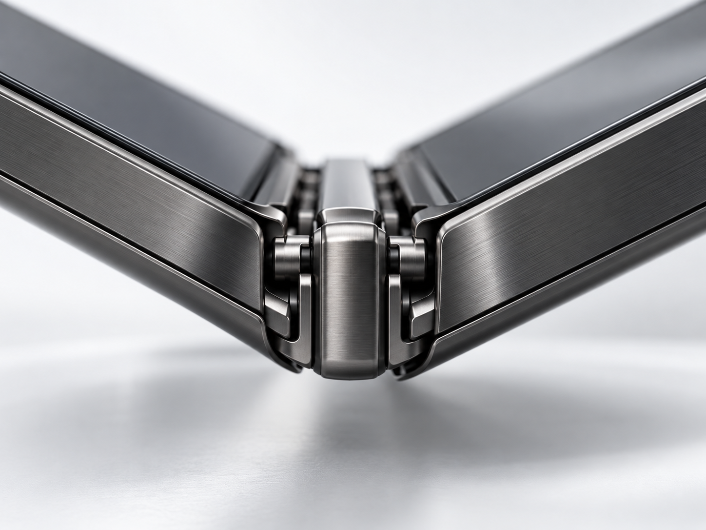 Macro view of a precision hinge on a foldable smartphone