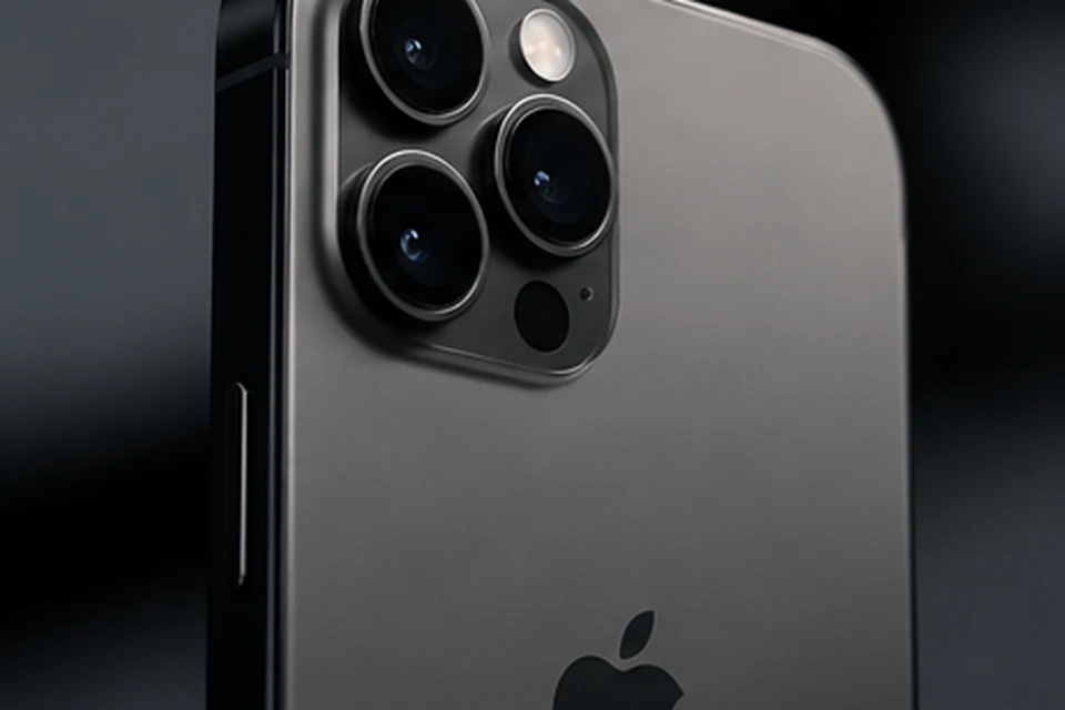 AI-generated editorial illustration of a dark phone with rear cameras; not authentic product photography